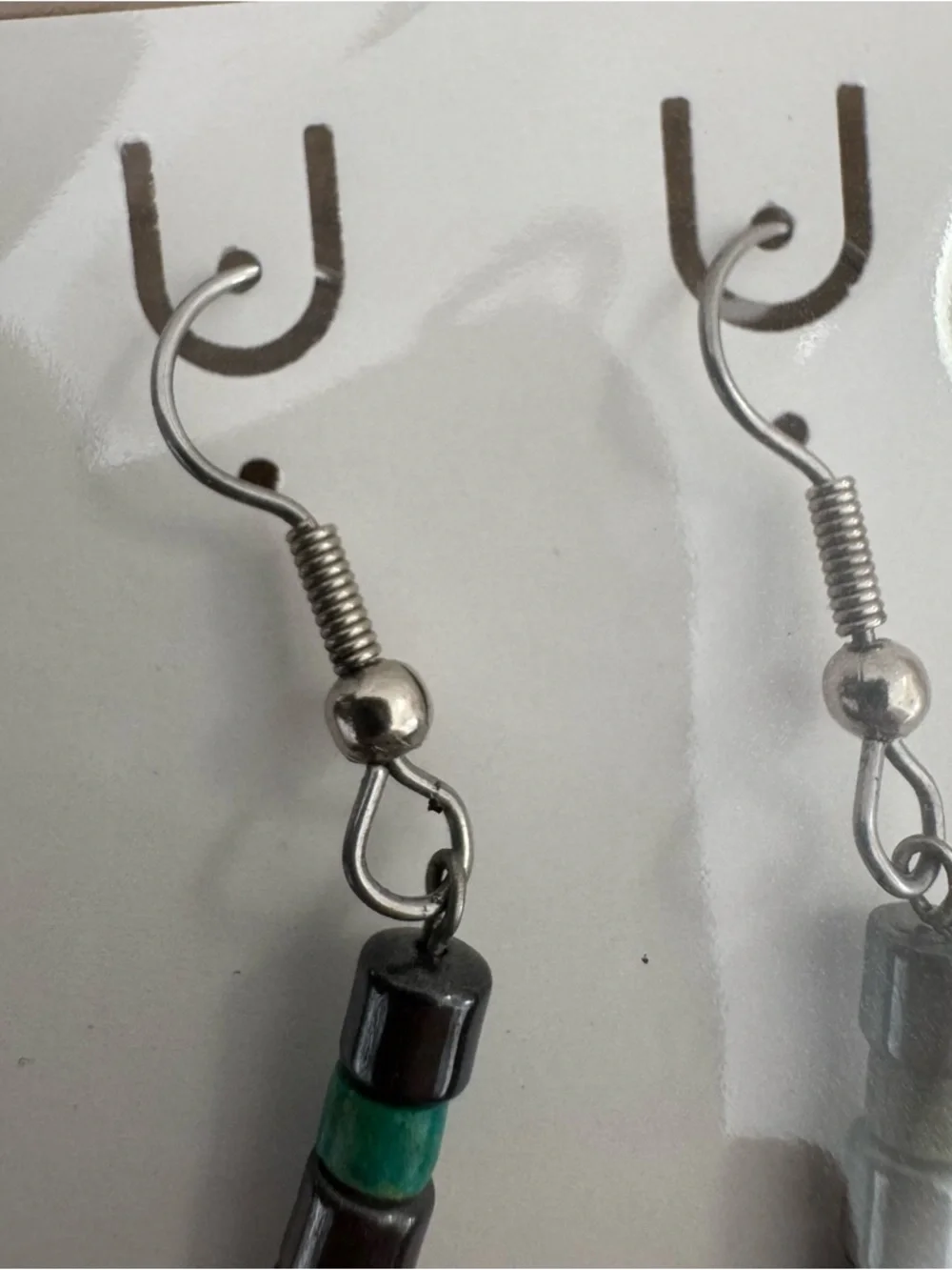 Handmade Black and Green Beaded Drop Earrings - Picture 3 of 4